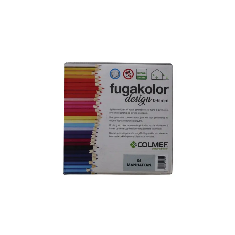Product box van Voegmortel Colmef Flexibel Manhattan Nr. 06 met kleurrijke potloodgraphic