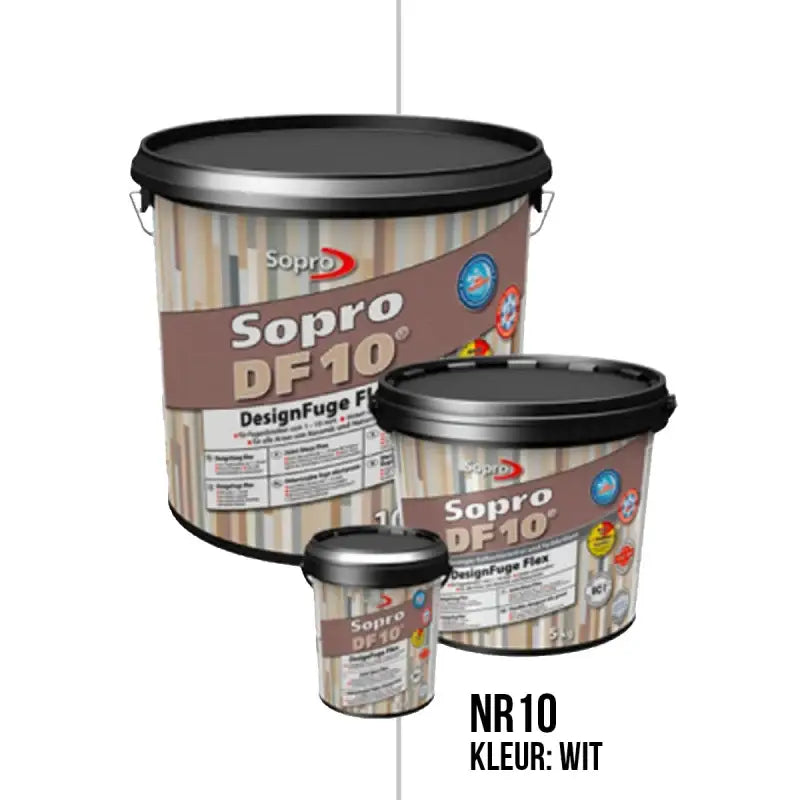 Drie containers Voegmortel Sopro DF10 Flexibel Wit voor vloertegels in 1kg verpakking