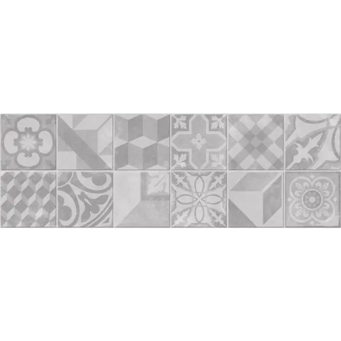 Grijs mozaïek wandtegel neutra decor met ingewikkelde geometrische en bloemige patronen decor white 30x90 rett