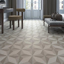 Geometrische vloertegels met driedimensionale ster en Witte Parallellogram Poster voor prachtige sfeer