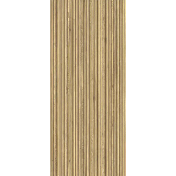 Verticale bruine houten latten in een parallel patroon van Woodwise Fluted 6mm