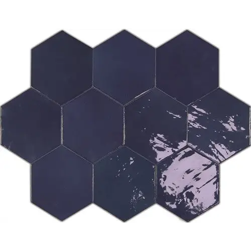 Hexagonale Zellige Hexa Cobalt tegels in honingraatpatroon met verweerd uiterlijk