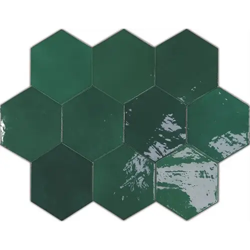 Green Zellige Hexa Emerald 10,8x12,4 tiles in a stylish honeycomb pattern