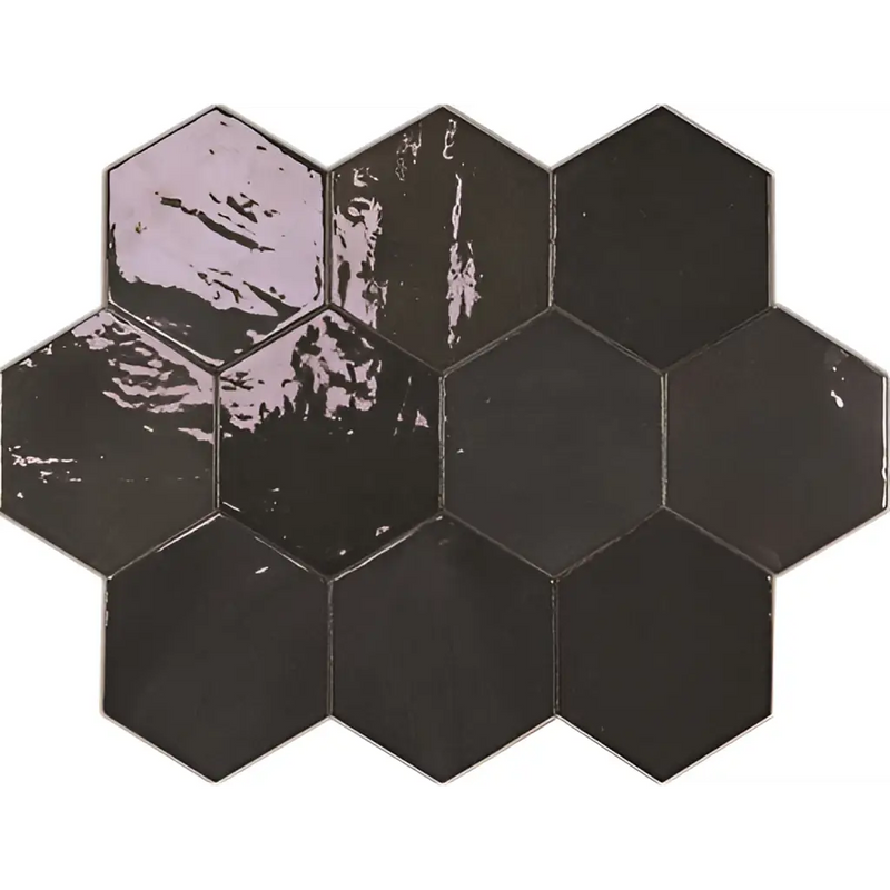 Zellige Hexa Graphite in a sleek honeycomb pattern with stylish black hexagonal tiles