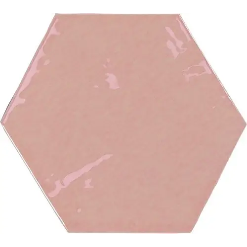 Glanzende roze hexagonale keramische tegel Zellige Hexa Pink 10,8x12,4