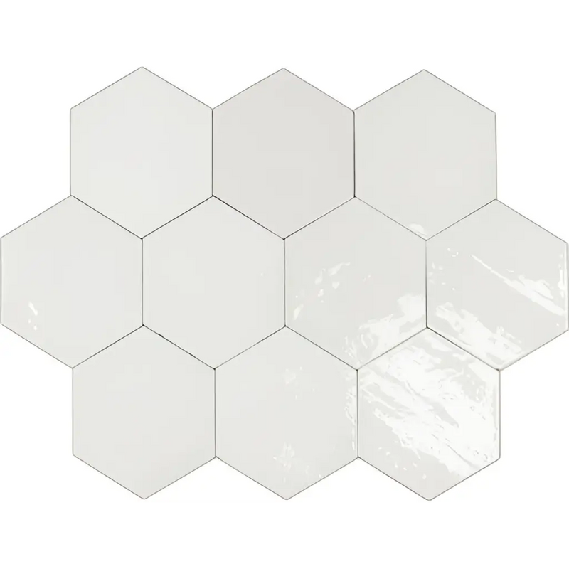 Witte hexagonale tegels in honingraatpatroon van Zellige Hexa White 10,8x12,4