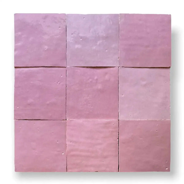 Roze keramische tegels 10x10cm in een 3x3 grid met Zelliges Alhambra