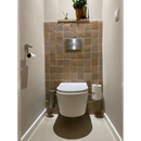 Wandtoilet met witte tegelwand en Zelliges Alhambra Café au Lait 10x10 cm achterwand