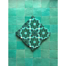 Geometrisch Islamitisch tegelpatroon in vert ocean met sterrenmotieven, Zelliges Alhambra