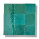 Negen glanzende turquoise tegels in vierkant, Zelliges Alhambra 17 Vert Ocean 10x10 cm