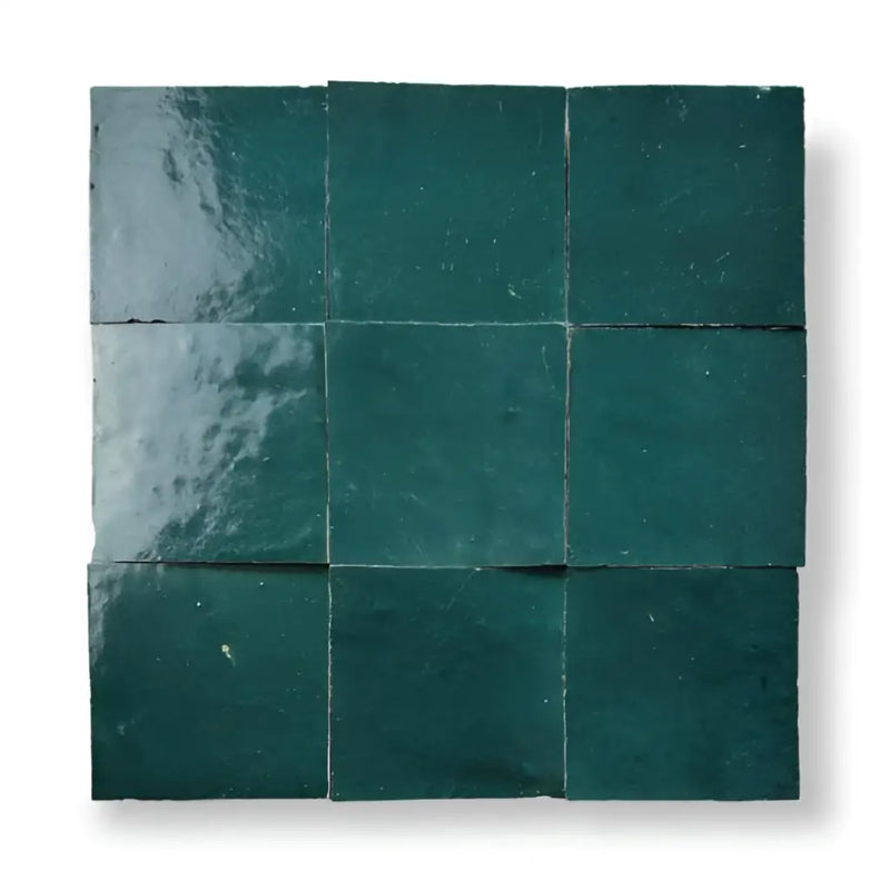 Diepe groene Zelliges Alhambra 19 Petrol 10x10 cm vloertegels, glanzend en textuur