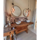 Rustieke houten werkbank als dubbele badkamermeubel met Zelliges Alhambra 10x10 cm