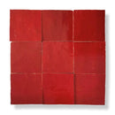 Negen rode keramische tegels in een vierkant patroon van Zelliges Alhambra 38 Rouge Coral 10x10 cm