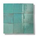 Negen turquoise 10x10cm Zelliges Alhambra tegels in vierkant patroon