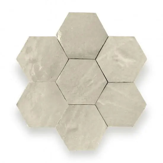 Zelliges Alhambra Alhambra Hexagone 01 Fez met lichtgrijze matte bejmat noir uitstraling