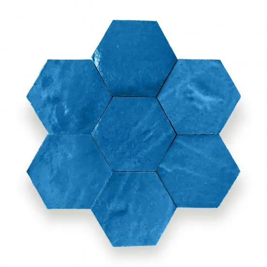Zelliges Alhambra Bleu Pacific Alhambra Hexagone met 7 blauwe hexagon tiles in bloemvorm