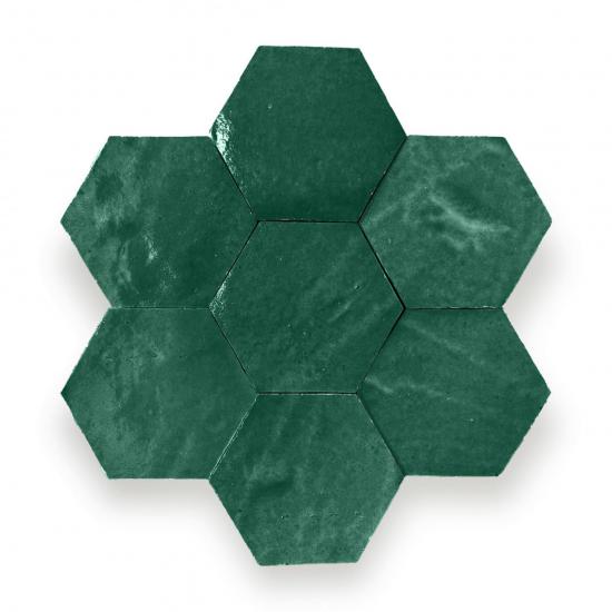Zelliges Alhambra Alhambra Hexagone 03 Cypresse met 7 donkergroene bejmat noir tegels
