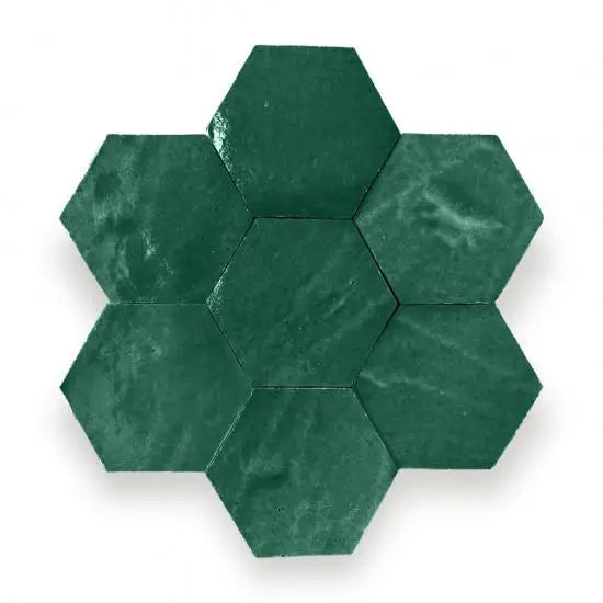 Zelliges Alhambra Alhambra Hexagone 03 Cypresse met 7 donkergroene bejmat noir tegels
