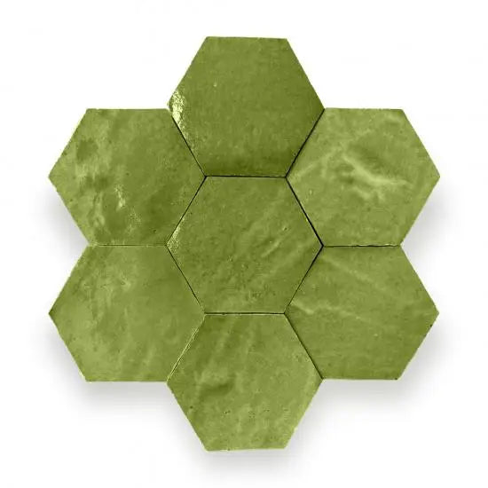 Zelliges Alhambra Alhambra Hexagone 07 Vert Olive met honeycomb patroon