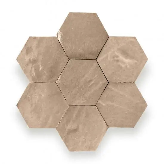 Zelliges Alhambra Alhambra Hexagone café au lait, 7 lichtbruine keramische tegels