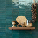 Geweven stro fan met Zelliges Alhambra Bejmat 19 Petrol 5x15 cm textuur