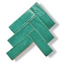 Turquoise Zelliges Alhambra Bejmat Vert Ocean tegels in herringbone patroon